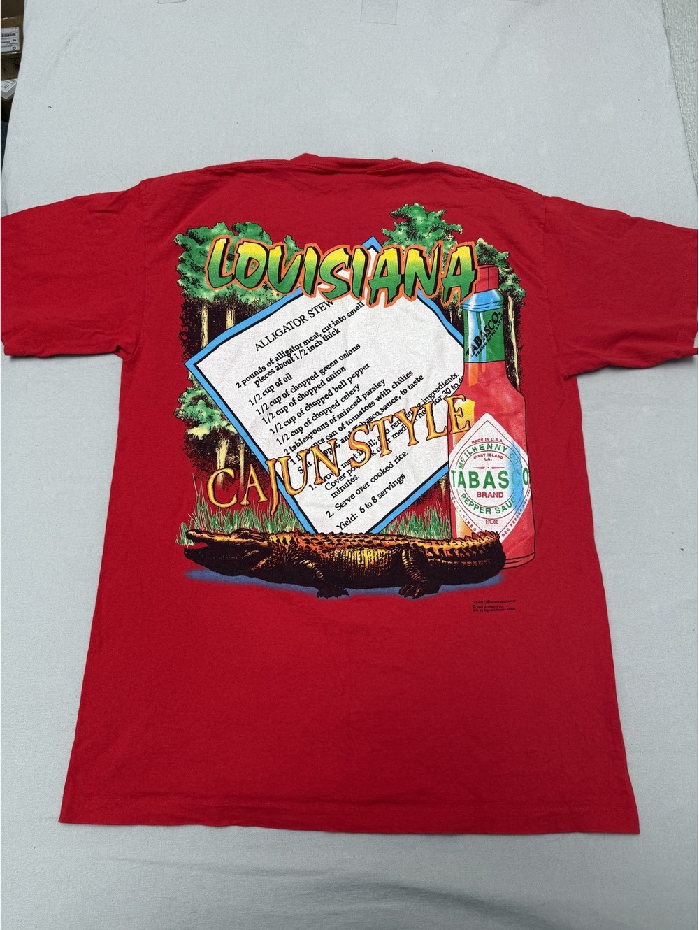 Vintage Tabasco Hot Sauce T-shirt Alligator Stew Recipe - L